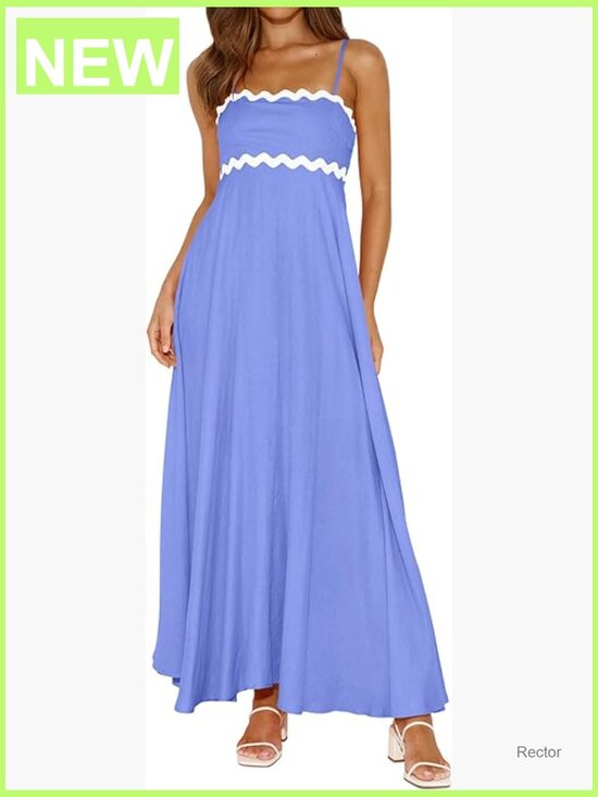 Dresses & Skirts - Smocked Square Neck Maxi Dress Sleeveless Flowy Boho Summer Sundress A-Line